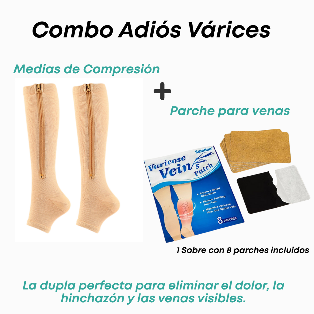 Combo ADIÓS VÁRICES - Medias de compresión + Parche para venas🦵👌