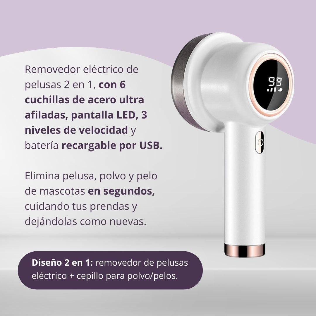 Removedor de Pelusa Eléctrico Recargable Pelus Out⚡Ropa Siempre Impecable