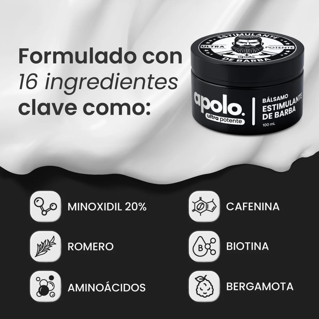Bálsamo Apolo ORIGINAL (Minoxidil 20%) + Activador GRATIS | Barba Densa y Fuerte en Tan Solo 8 Semanas