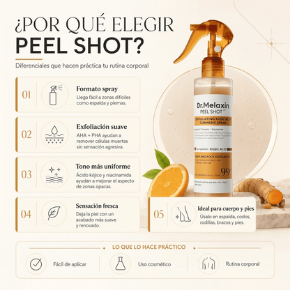 Dr. Melaxin Peel Shot ORIGINAL (200ml) Cúrcuma + Acido Kójico | Dile Adiós a las Manchas en Pocas Semanas