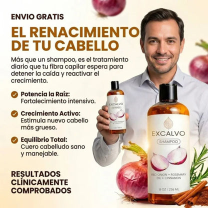 Kit 2x1 | Shampoo EXCALVO (236 ml) Cebolla + Romero | Recupera tu Cabello Perdido en Tan Solo 5 Semanas